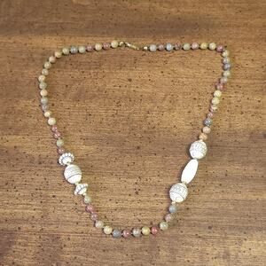 Mookaite Jasper and Carved Etched Beads Necklace Boho Barrel Clasp 20in 6 mm